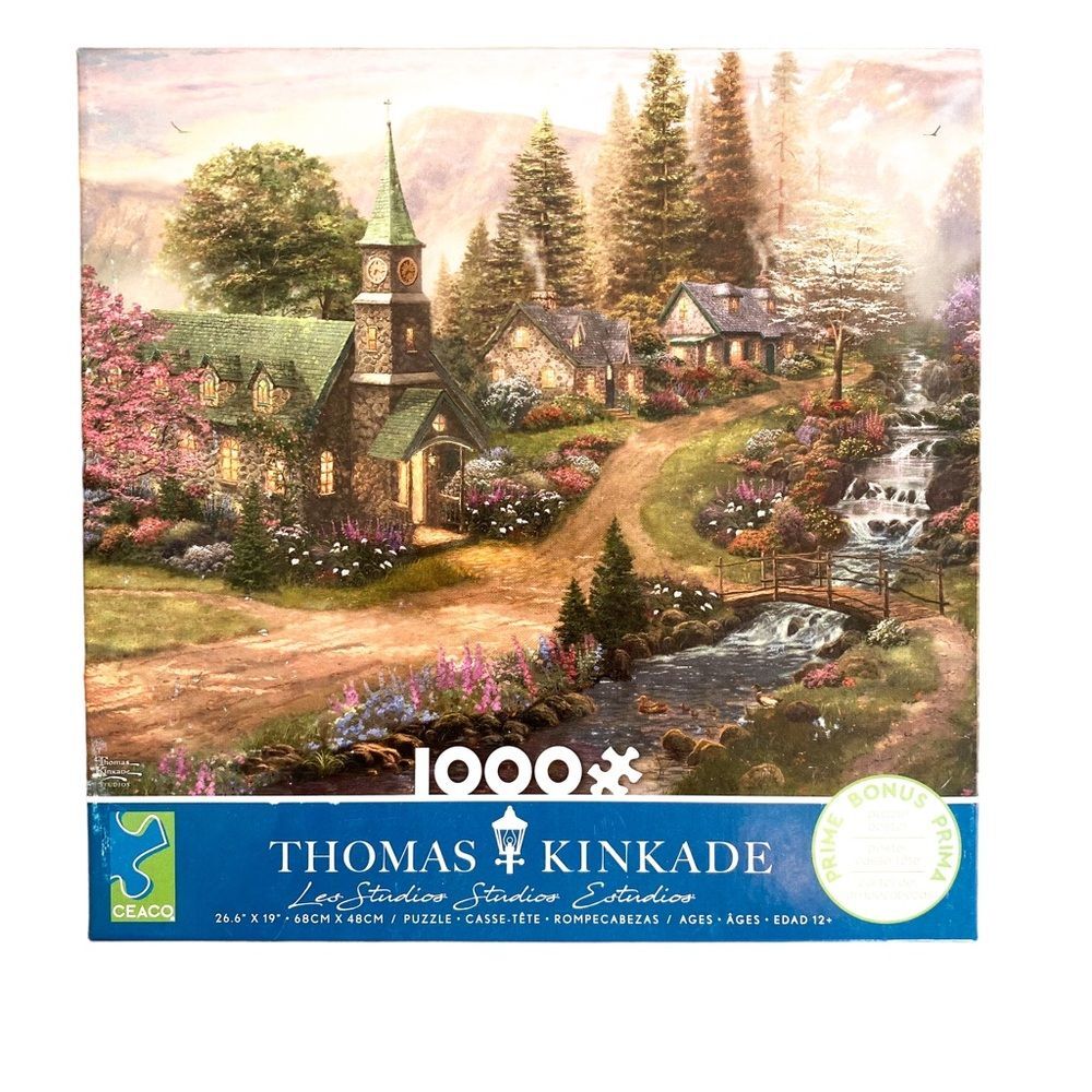 Thomas Kinkade 1000 Piece Ceaco Woodland Church Jigsaw Puzzle Cottage Landscape